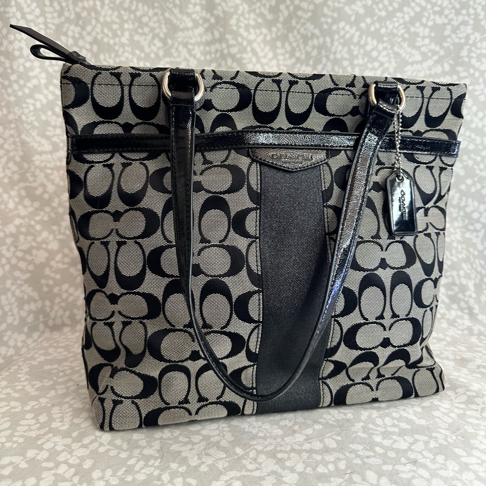 Coach Black and Gray Monogram Tote